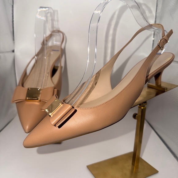 Cole Haan Tan Slingback Heels with Bow Accent - Picture 2 of 6